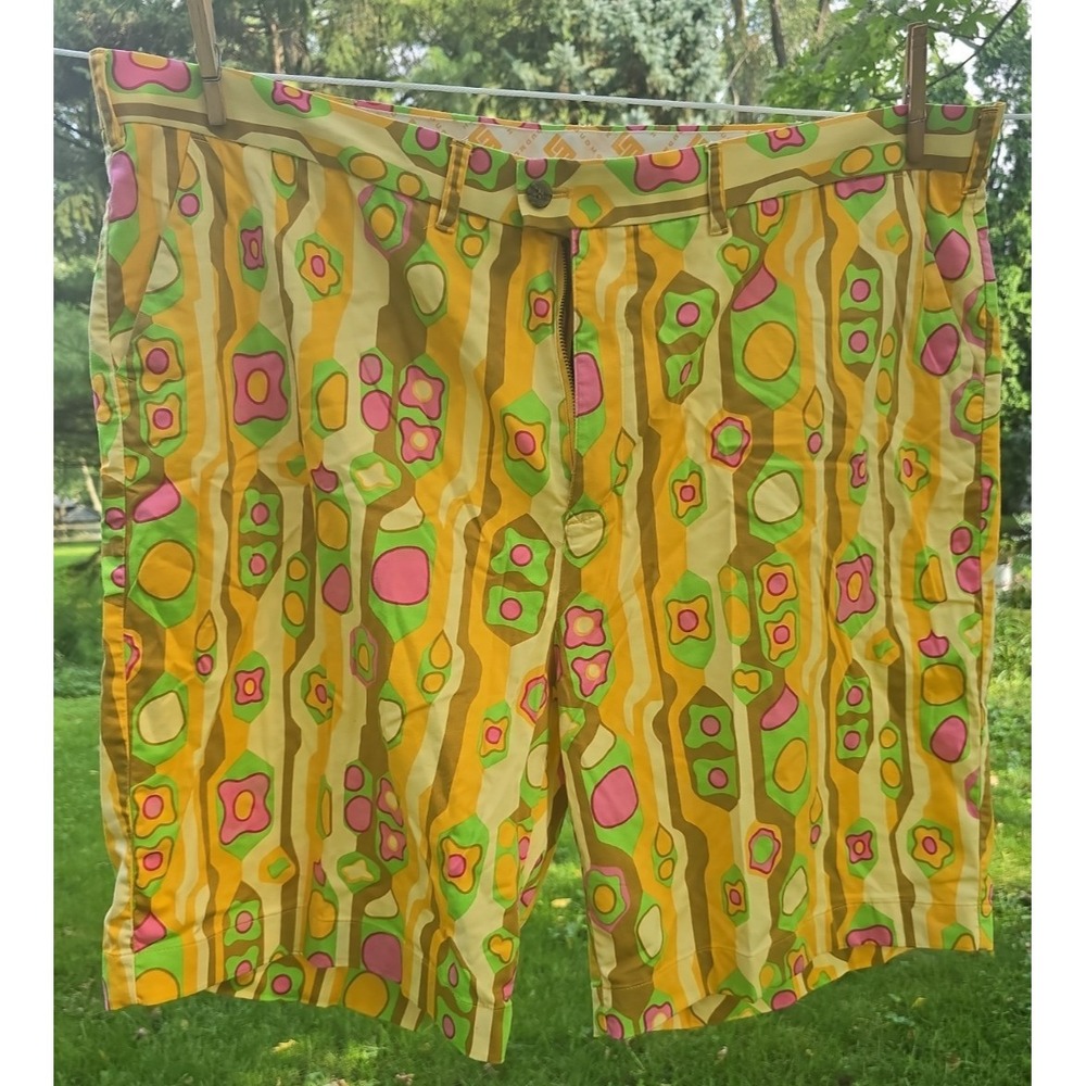 Men 48 Loudmouth "Sock it to Me" Golf Shorts Yellow Fun Crazy Wild Good Times